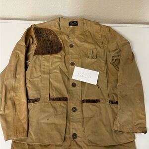 Vintage Men's Tan Field Jacket with Brown Leather Accents